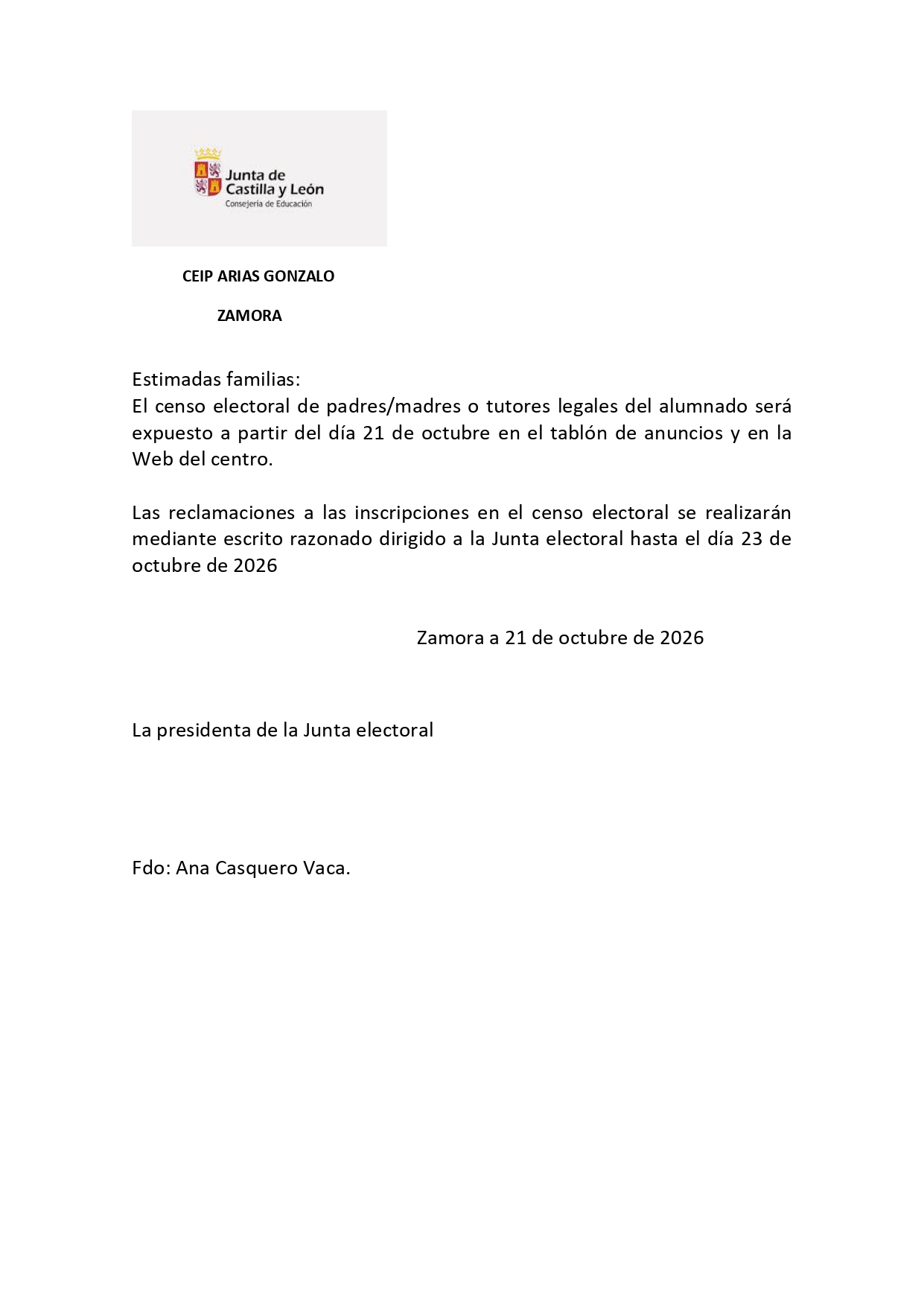 comunicado a las familias 26 27